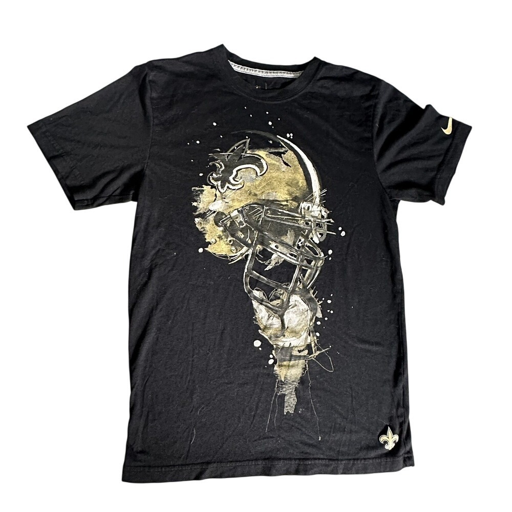 Nike‎ NFL New Orleans Saints Graphic T-Shirt Mens Small Black Gold Helmet Tee